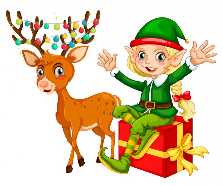 Vector tema navideño con elfos y renos