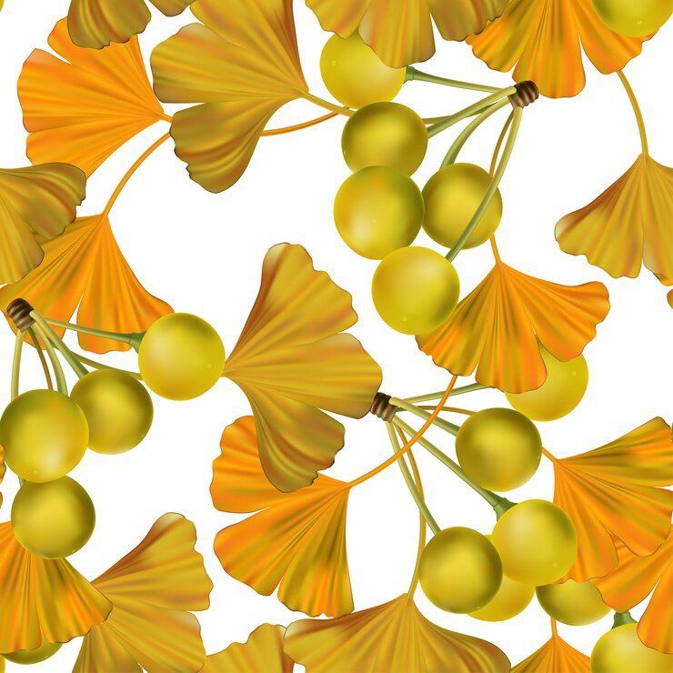 Tema Otoño Ilustración Realista Ginko Dorado Patrones Sin Fisuras
