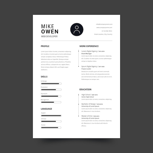 Tema de plantilla de cv minimalista