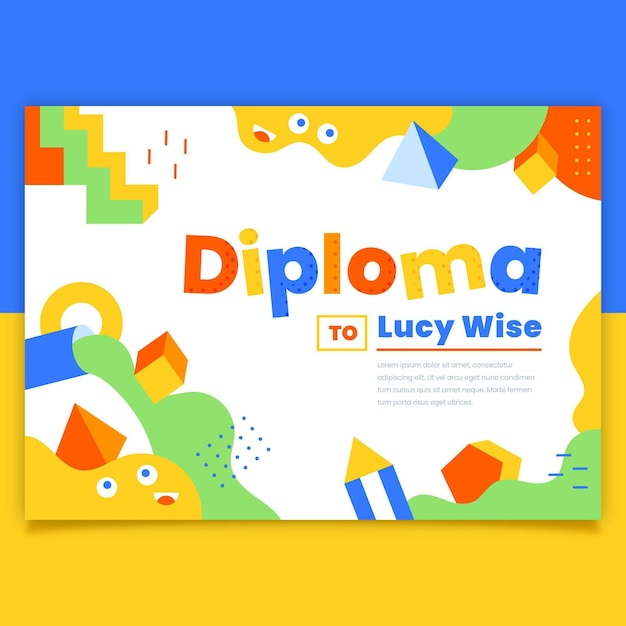 Vector tema de plantilla de diploma para niños