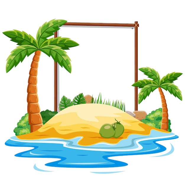 Vector tema de la playa de verano con letrero de madera vacío aislado sobre fondo blanco