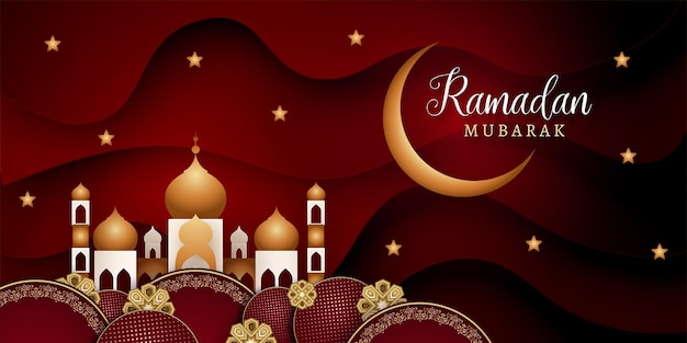 Tema real rojo y dorado vector libre eid mubarak ramadan temporada festival saludo diseño de banner