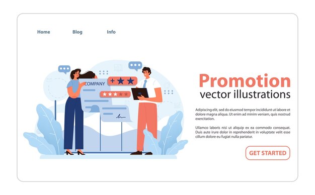 Vector tema de reconocimiento y elevación profesional con profesionales que discuten una promoción que refleja la empresa