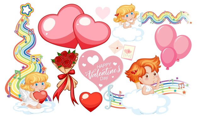 Tema de san valentín con cupido y corazones.