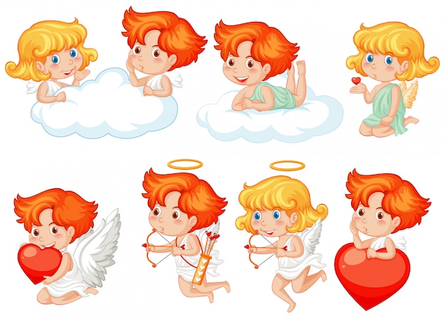 Vector tema de san valentín con lindos cupidos y corazón