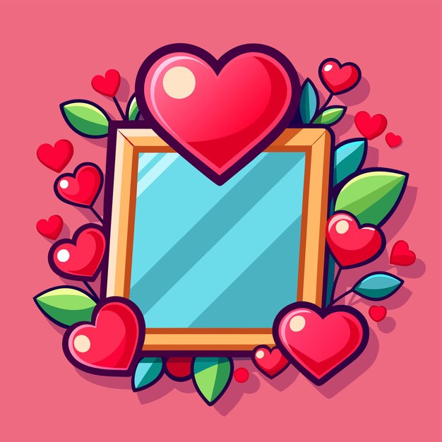 Vector tema de san valentín con pequeños corazones rojos alrededor del marco dibujo a mano pegatina de dibujos animados concepto de icono