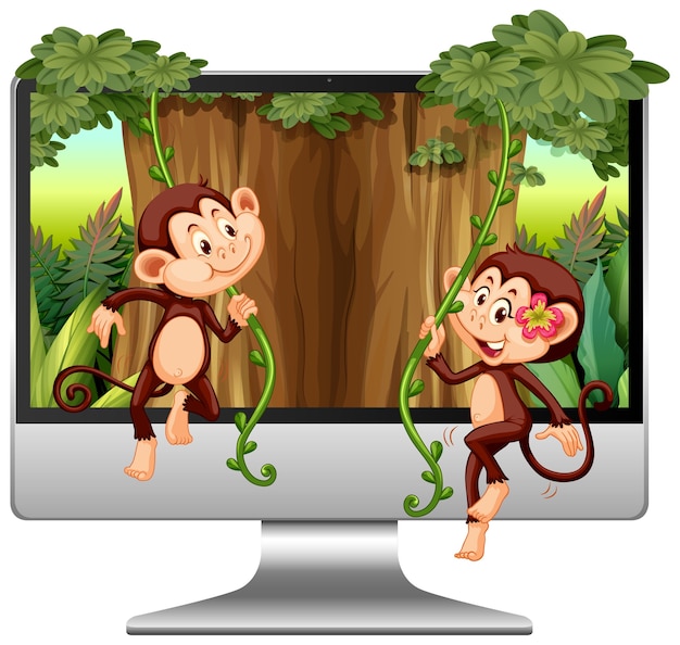 Vector tema de la selva en la pantalla de la computadora