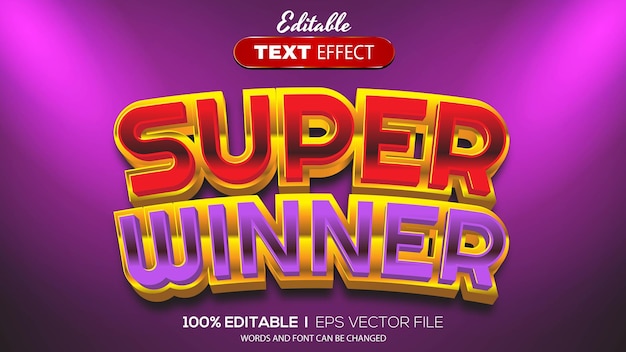 Vector tema super ganador de efecto de texto editable en 3d