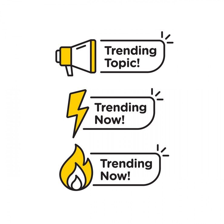 Tema de tendencia vector logo icono o símbolo con elemento de línea amarillo negro adecuado para redes sociales y comunicación web. Conjunto de vector de emblemas y pancartas aislado sobre fondo blanco
