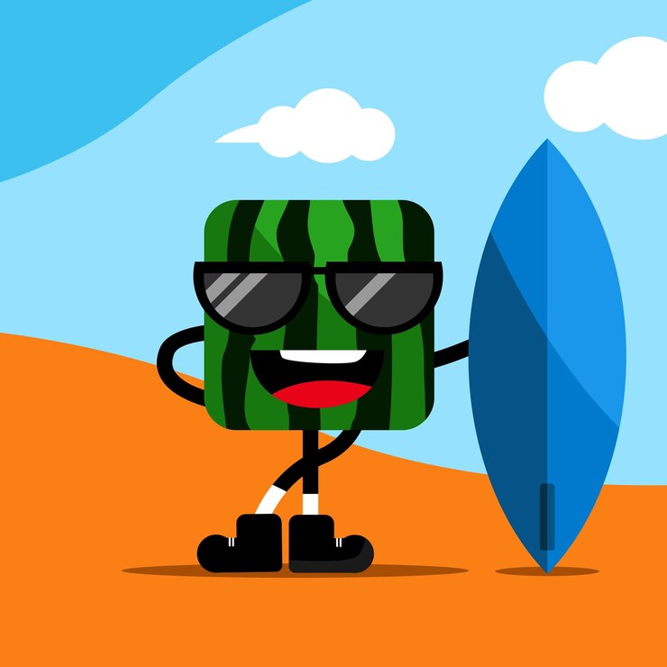Vector tema de verano sandía linda en verano adecuado para dibujos y diseños infantiles en eps de verano