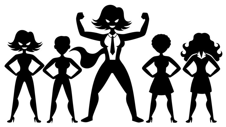 Vector temas de empoderamiento con fuertes poses confiadas ilustración vectorial