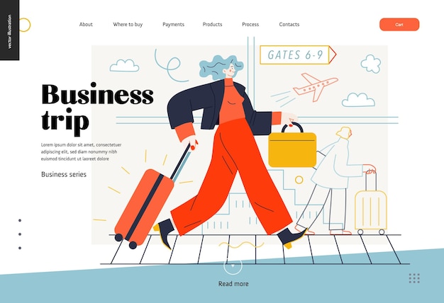 Temas de negocios viaje de negocios plantilla web cabecera estilo plano moderno concepto vectorial delineado