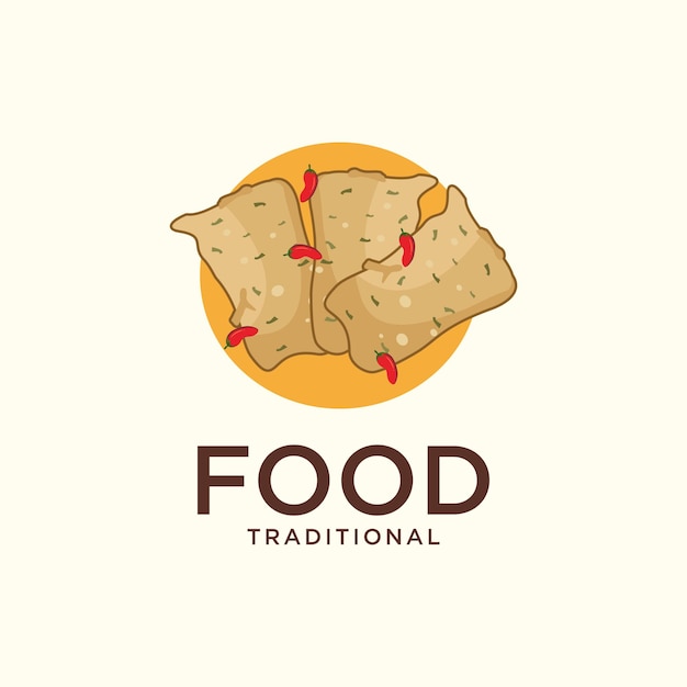 Tempe Mendoan, un bocadillo tradicional del vector de diseño de logotipo indonesio