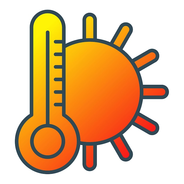 Vector una temperatura amarilla y naranja con un termómetro en ella