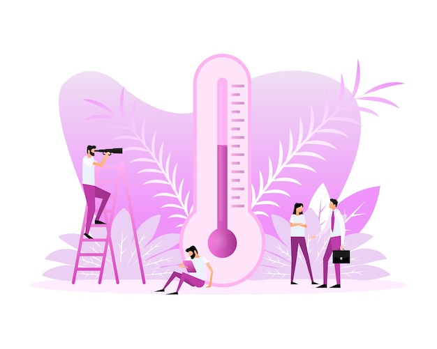 Temperatura personas Icono de termómetro con personas planas Ilustración vectorial