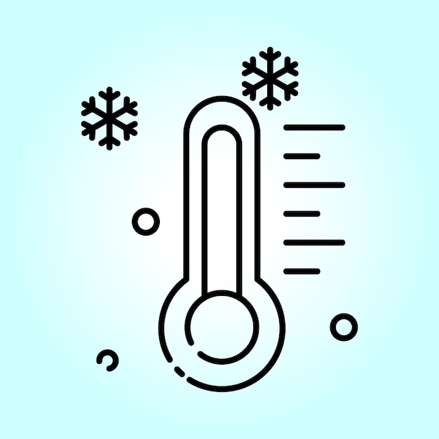 Temperaturas de congelación ilustradas Un termómetro de arte de línea Diseño de icono con copos de nieve