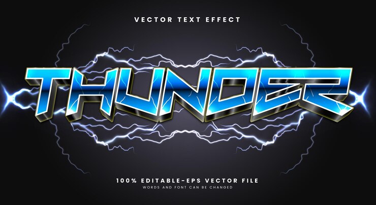 Vector templa de efecto de texto editable thunder 3d adecuada para el estilo de perno eléctrico