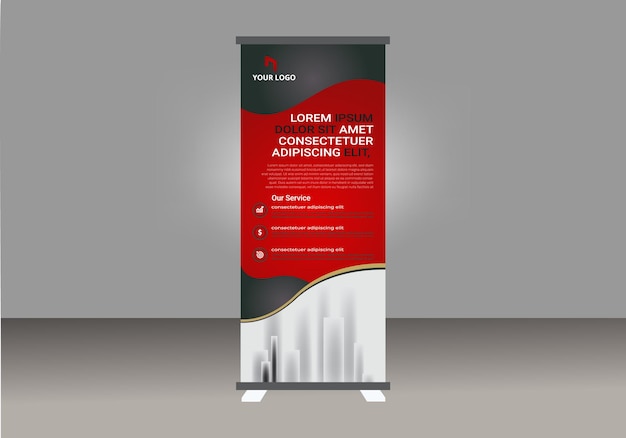 Templata de banner de negocio enrollado Banner de exhibición enrollado vector xbanner Banner de soporte enrollado para