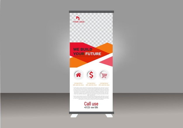 Templata de banner de negocio enrollado Banner de exhibición enrollado vector xbanner Banner de soporte enrollado para