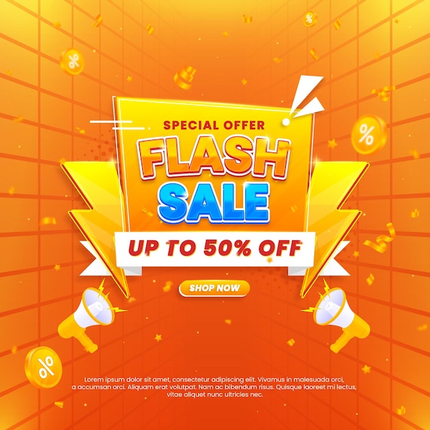 Templata de banner de venta flash realista y colorida con podio para promocionar su negocio