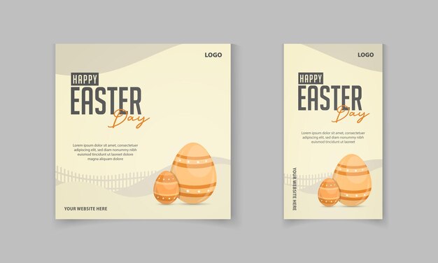 Templata de cartón de felicitación de día de Pascua con huevos de Pascua para publicaciones en las redes sociales