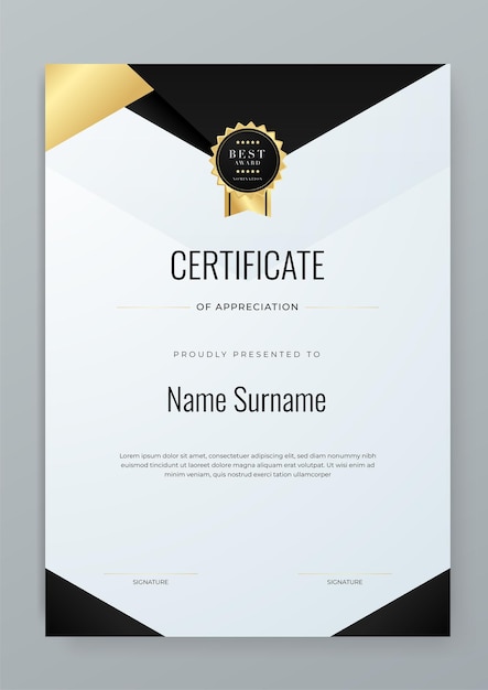 Templata de certificado de oro blanco y negro vectorial moderno elegante y de lujo para empresas