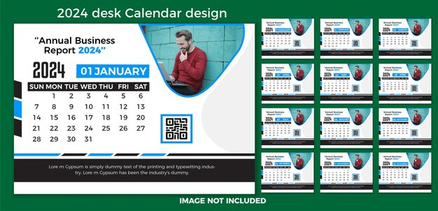 Vector templata de diseño de calendario de escritorio para el año nuevo de 2024