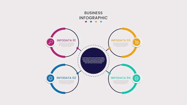 Templata de diseño de infografía de negocios Vector con iconos y 4 cuatro opciones o pasos Se puede usar para diagramas de procesos presentaciones diseños de flujo de trabajo pancartas diagramos de flujo infografías