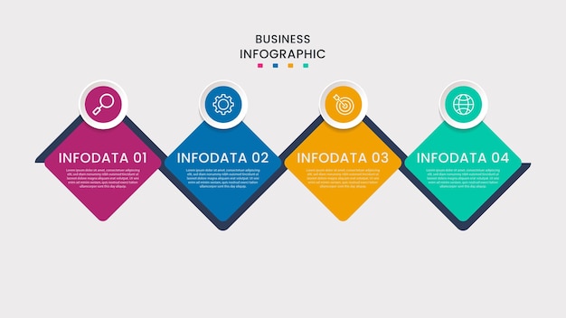 Templata de diseño de infografía de negocios Vector con iconos y 4 cuatro opciones o pasos Se puede usar para diagramas de procesos presentaciones diseños de flujo de trabajo pancartas diagramos de flujo infografías