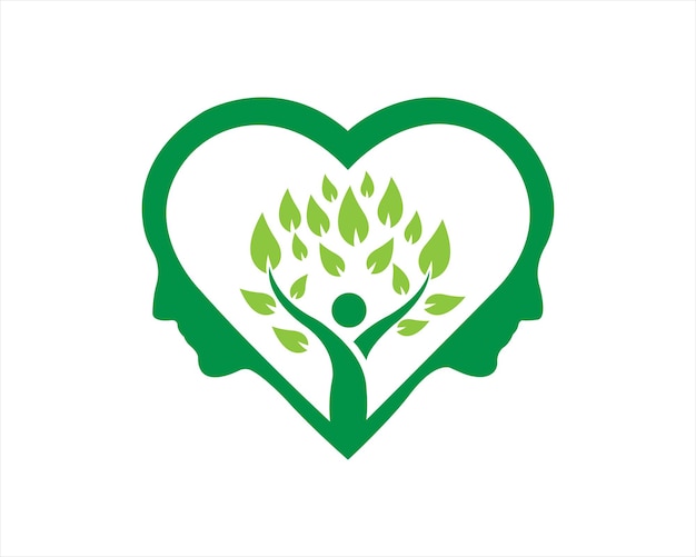 Templata de diseño de logotipo de corazón verde y árbol de amor de la gente
