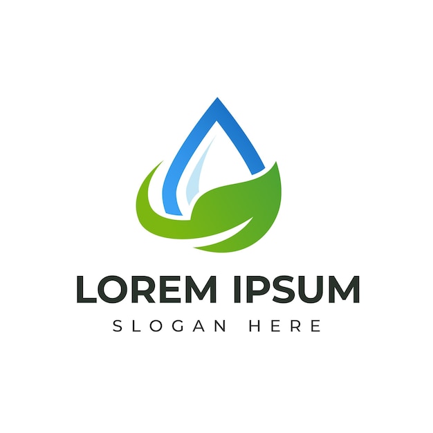 Templata de diseño del logotipo de la hoja de la naturaleza de la gota de agua