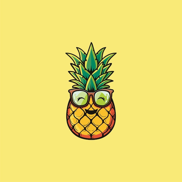 Templata de diseño de logotipo de ilustración de piña con gafas