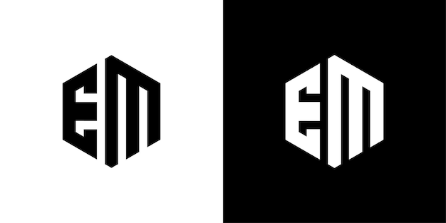 Templata de diseño del logotipo de la letra E M Polígono