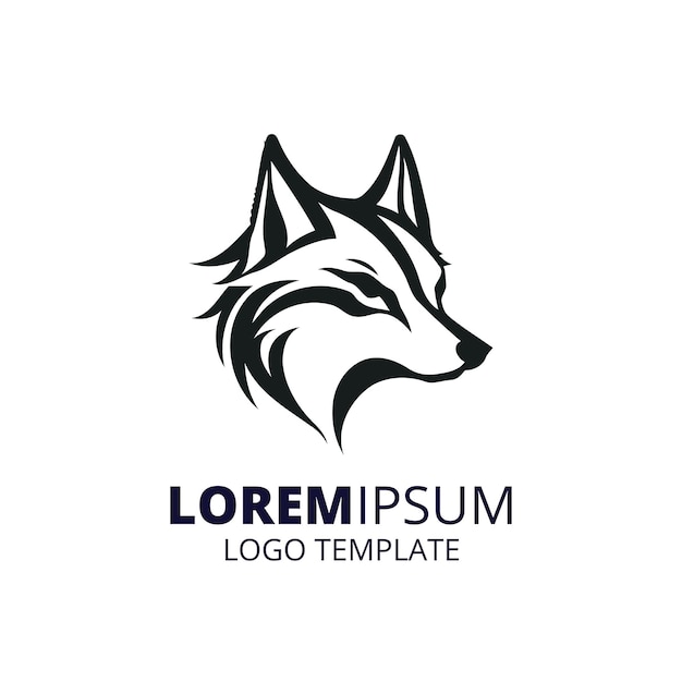 Templata de diseño de logotipo de lobo Minimal Logotipo de lobo Mascota de lobo Logotipo de cabeza de lobo blanco y negro
