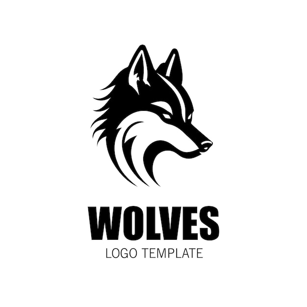 Templata de diseño de logotipo de lobo Minimal Logotipo de lobo Mascota de lobo Logotipo de cabeza de lobo blanco y negro