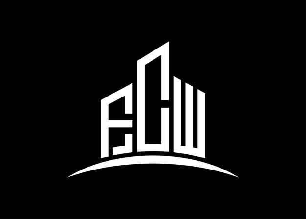 Templata de diseño del logotipo del monograma vectorial del edificio FCW Forma del edificio Logotipo FCW