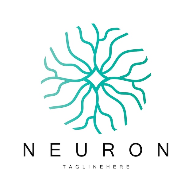 Templata de diseño de logotipo de neurona o célula nerviosa del cerebro icona de molécula de átomo de célula cerebral plantilla de ilustración de logotipo con concepto vectorial