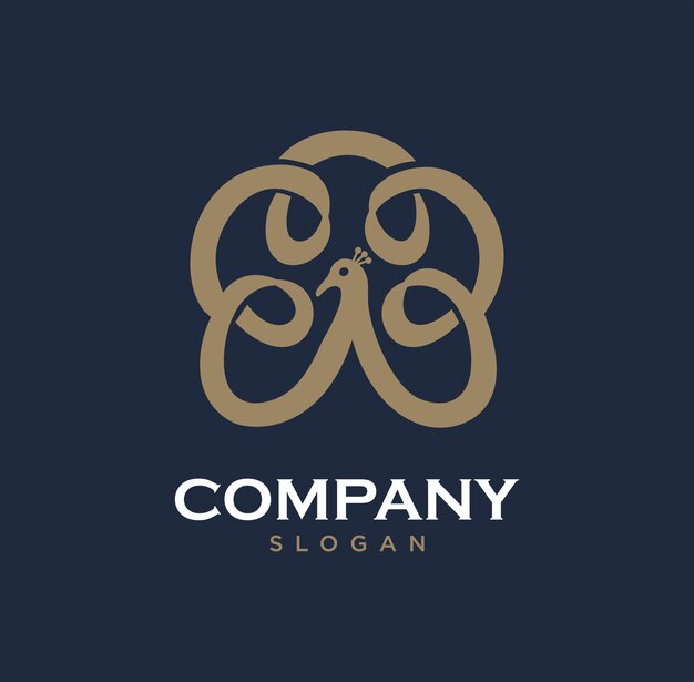 Templata de diseño de logotipo de pájaro pavo real Vector plano