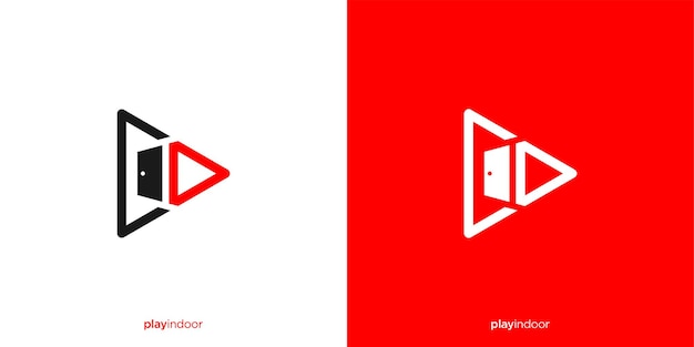 Templata de diseño de logotipo de la sala de juegos Abstract Play Button and Door Way con el vector de estilo minimalista EPS10