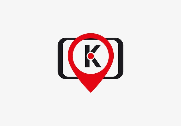 Templata de diseño del logotipo vectorial del mapa de ubicación del pin de geolocalización de la letra K