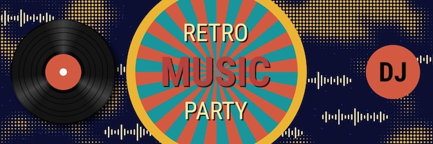 Templata de diseño vectorial de banner de estilo retro para fiestas de música nocturna, clubes de baile y festivales de música