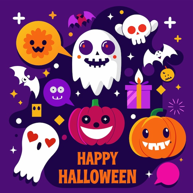 Templata de diseño vectorial feliz de fondo de Halloween