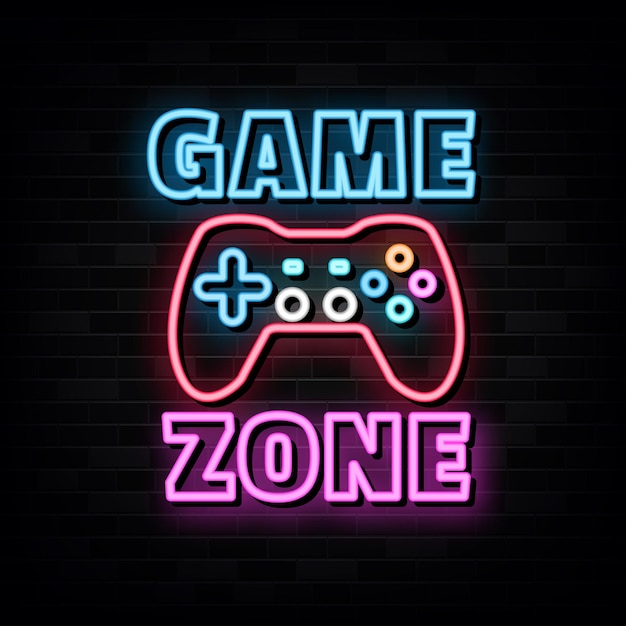 Templata de diseño vectorial de señales de neón de la zona de juego Estilo de neón