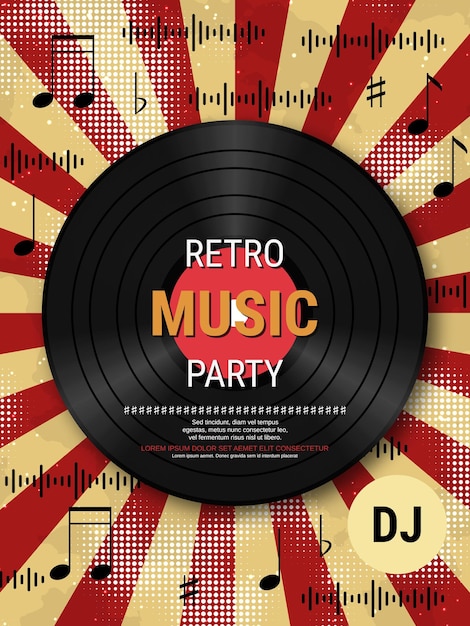 Templata de diseño vectorial de volante de estilo retro para fiestas de música nocturna, clubes de baile y festivales de música
