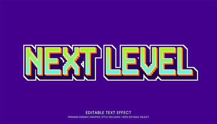 Vector templata editable de estilo de videojuego con efecto de texto 3d