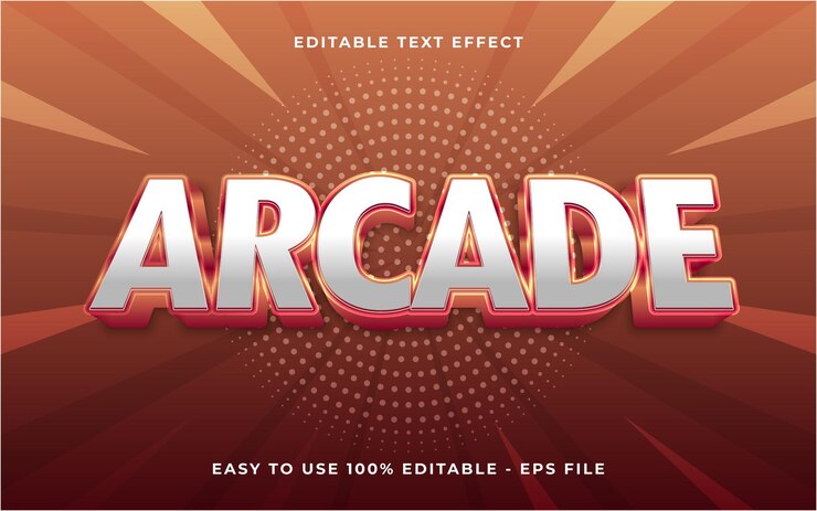 Vector templata de efecto de estilo de texto de brillo de gradiente de arcade 3d efecto de texto editable