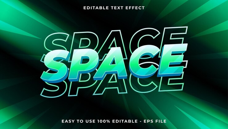 Vector templata de efecto de estilo de texto de glitch de gradiente espacial 3d efecto de texto editable