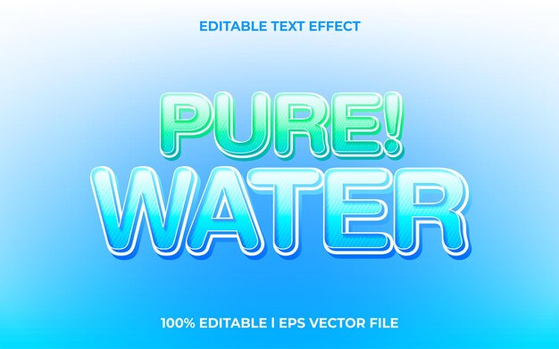 Templata de efecto de texto editable en 3D de agua pura con uso de estilo 3D para logotipo y marca comercial