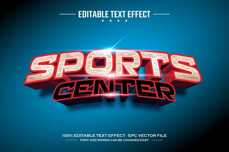 Vector templata de efecto de texto editable en 3d para el centro deportivo