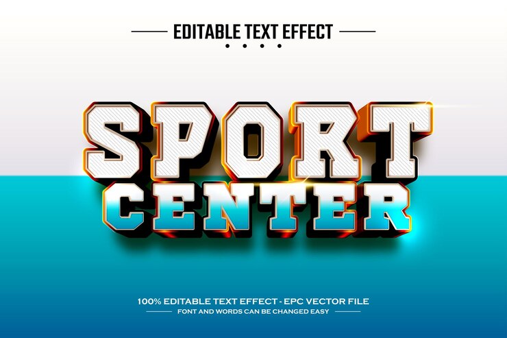 Vector templata de efecto de texto editable en 3d para el centro deportivo